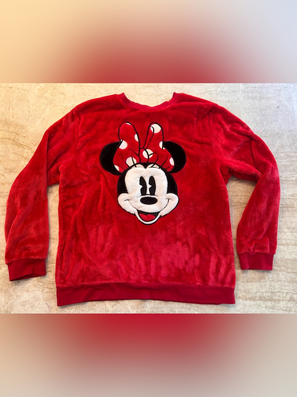 Disney Minnie Mouse Plush Fleece Sweatshirt Red Pullover Size Large